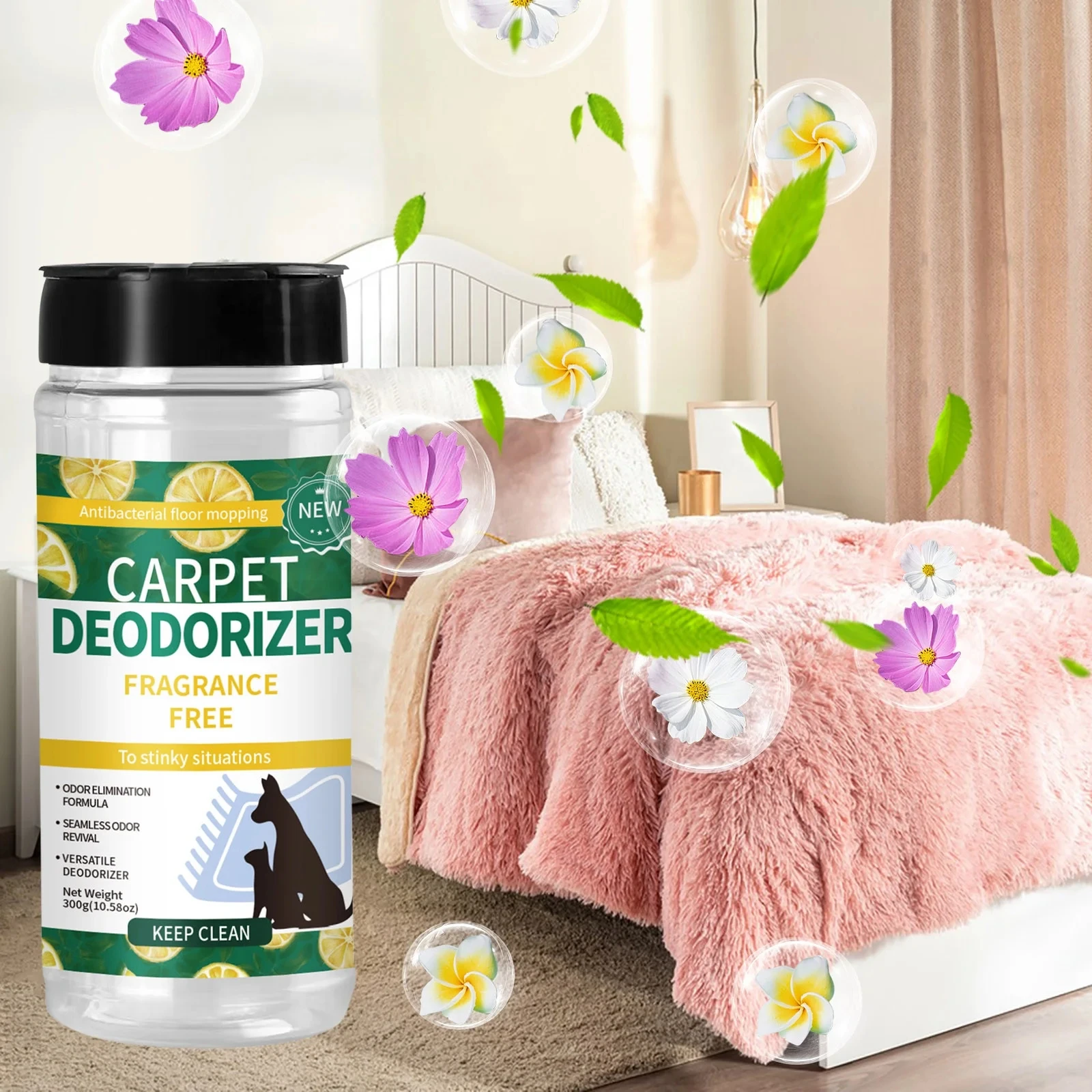 Teppich-Geruchsbeseitiger, parfümfreier Haustier-Teppich-Deodorierer, Geruchsneutralisierer für Katzen und Hunde, frisches Duftpulver für