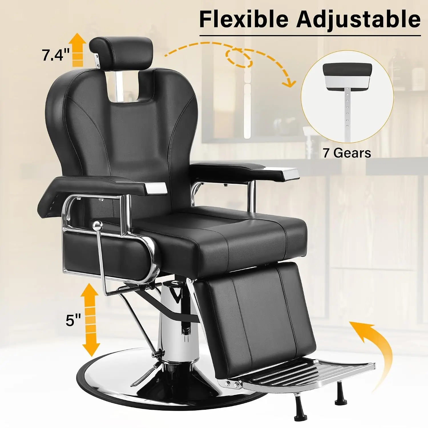 Barber Chair for Barbershop, Professional Reclining Salon Chairs for Hair Stylist, 360° Swivel Heavy Duty Styling, Customized - view 6