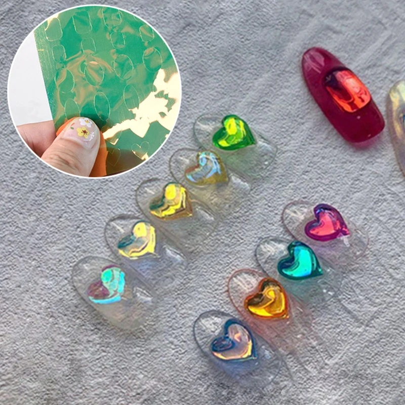 E1YE, exquisitas pegatinas geométricas para uñas amor, pegatinas para uñas papel cristal parches papel para