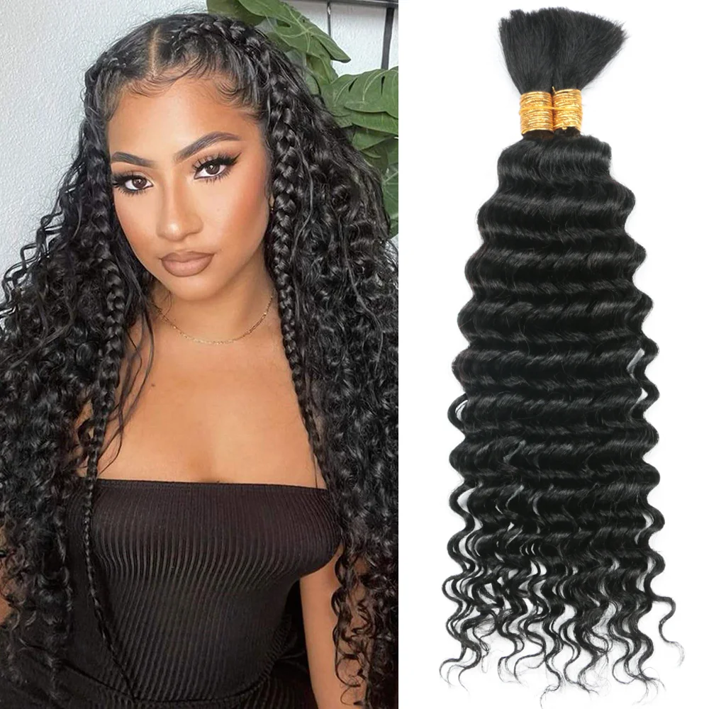 Boho Braids Human Hair Curly Hair Bundles Bulk for Braiding Deep Wave 2 Bundles 100g No Weft Human Hair Bundles Hair Extension