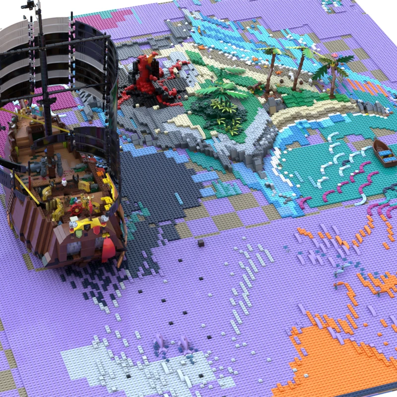 13793pcs MOC Pirate Ship in Purple Ocean Scenario Building Bricks Model Bricks Assembled Toys Children's Holiday Gifts