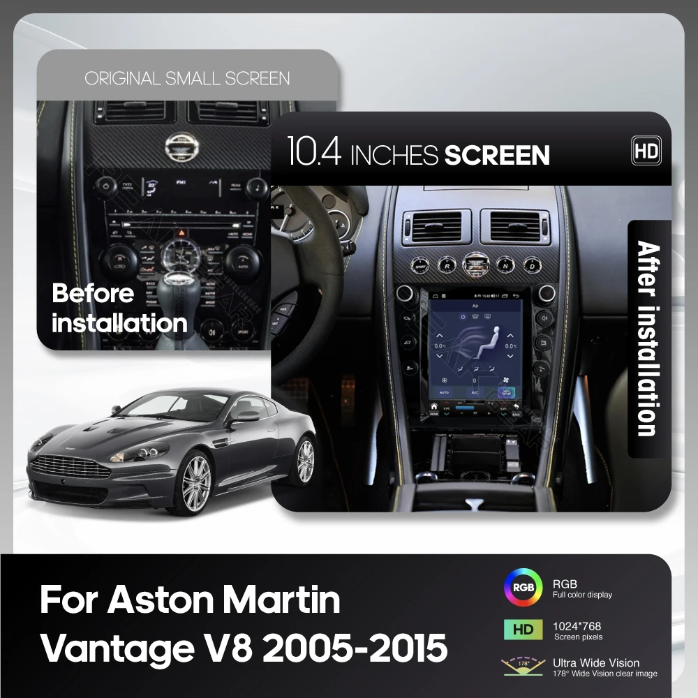 10.4Inch For Aston martin vantage V8 2005-2015 Car Multimedia Player GPS Navigation Android13 8+128 8Core CarPlay 4G 360Camera