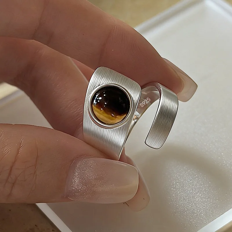 

Кольца из стерлингового серебра 925 пробы для женщин, пара, минималистичный ручной работы, простое кольцо с большим камнем, ювелирные изделия, подарок, предотвращение аллергии