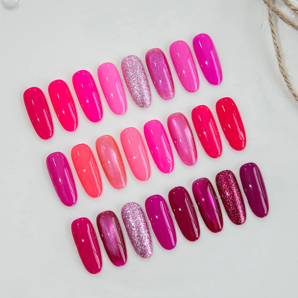 Vendeeni 24 Farben Rosenrot Gel-Nagellack-Mix-Set, reine Farben, Glitzer-Gel-Lack, magnetischer Katzenaugen-Gel-Lack mit Display – Detail 7