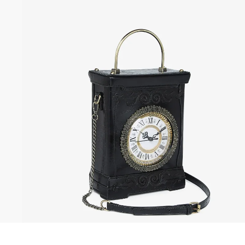 

The creative irregular-shaped lock clock small square bag is unique retro Fun Fashion Clock Shape can be shoulder slung PU bag