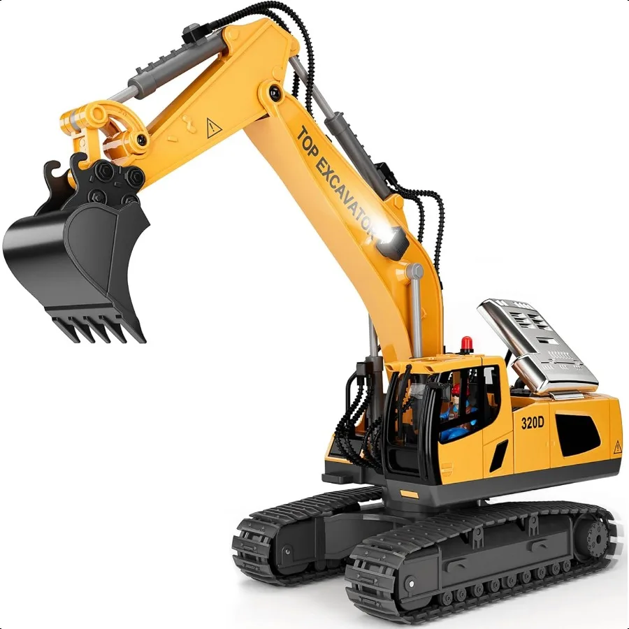 

Remote Control Excavator Construction Toys for Boys 2×1200mAh RC Construction Truck with Metal Shovel and Light 11CH Excavator