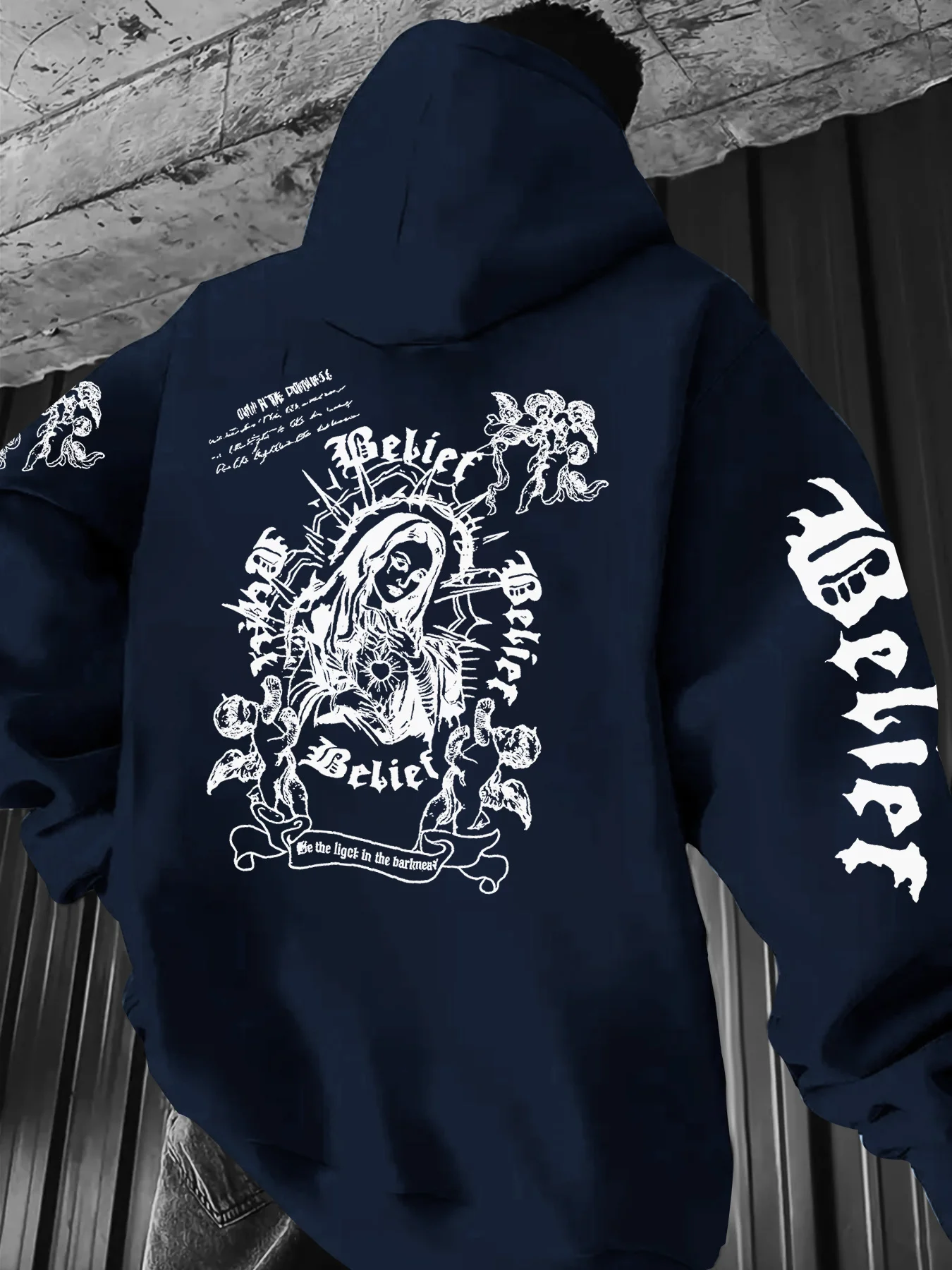 أزياء الخريف الأوروبية والأمريكية للرجال القوطية تمثال الحرية رسالة مطبوعة هوديي في الهواء الطلق الشارع تنوعا أعلى #4