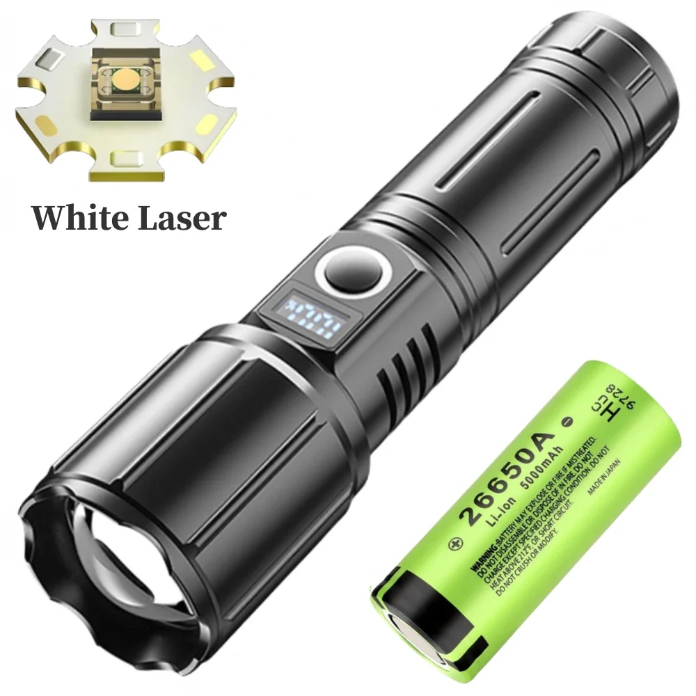 White Laser LEP Flashlight 3000 Meter Long Range, 26650 Battery Type C Rechargeable Tactical Portable Lantern