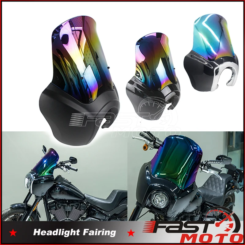 

ABS Motorcycl Headlight Fairing Iridium 15" Windshield Kit For Harley Softail Low Rider S FXLRS 114 117 Cafe Racer Club Style