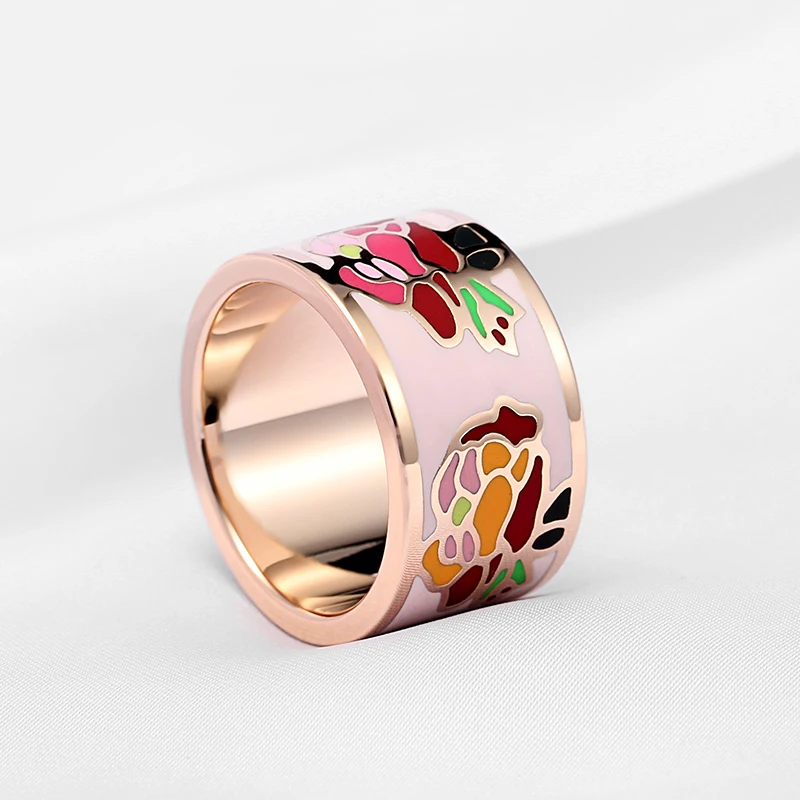 New Arrivals Promotion Enamel Jewelry Stainless Steel Fashion Style Rings For Women Vintage Ceramic Wedding Gift