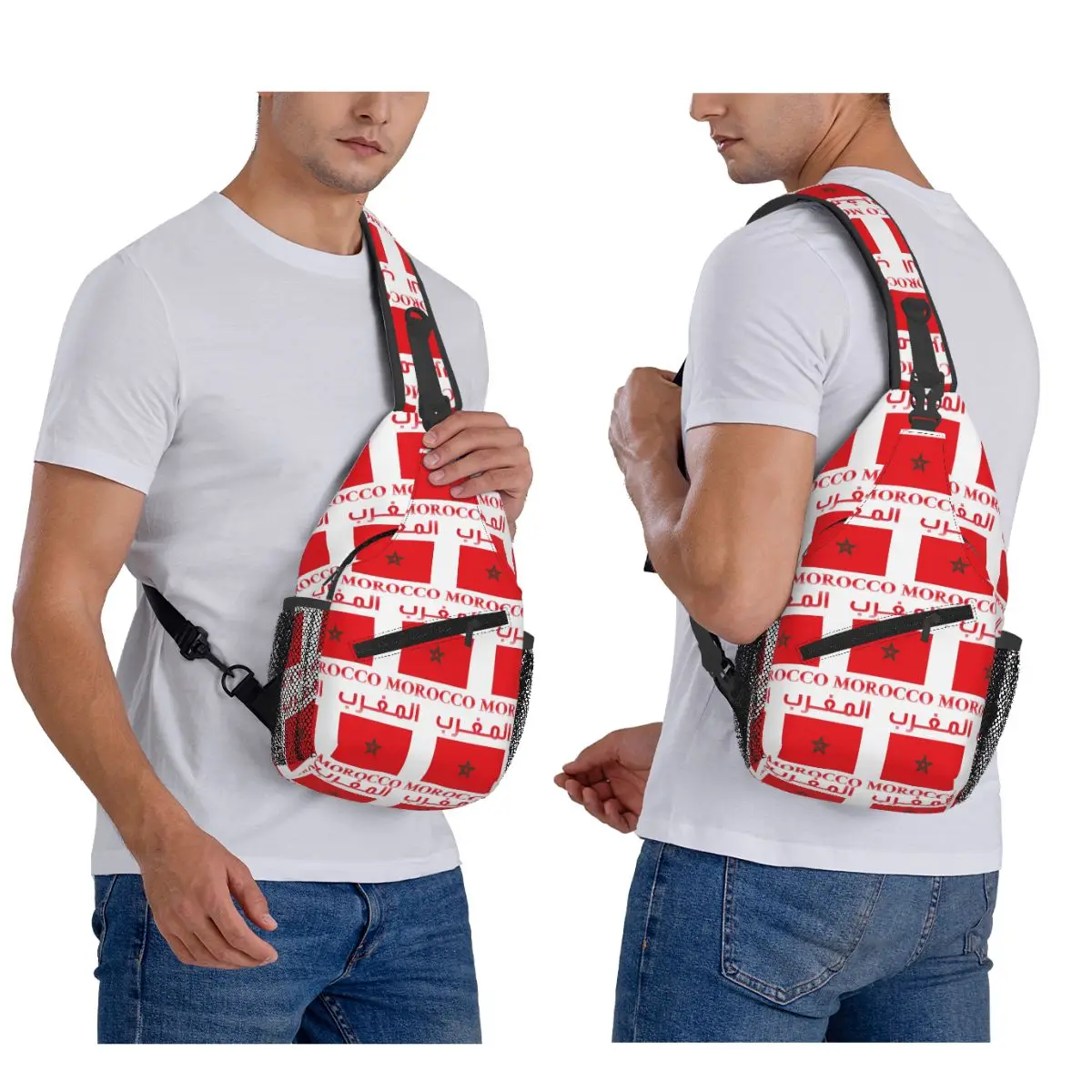 Moroccan Passport Kingdom Of Morocco Chest Bag Men Sling Crossbody Backpack Chest Bag Travel Hiking Daypack Shoulder Bag