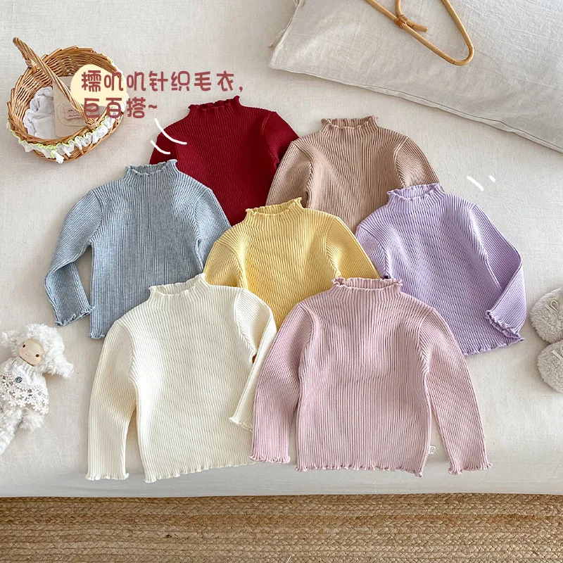 Girls' Solid Color Thick Sweater 2025 New Winter Baby Stylish Simple Knitted Pullover for Children's Inner Wear
