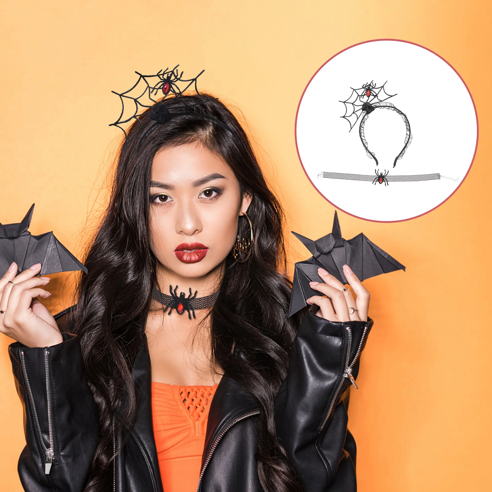 Zestaw Halloweenowy: Opaska na głowę i choker, wykwintne wykonanie, trwały, idealny na imprezy cosplay, akcesoria do włosów i choker.