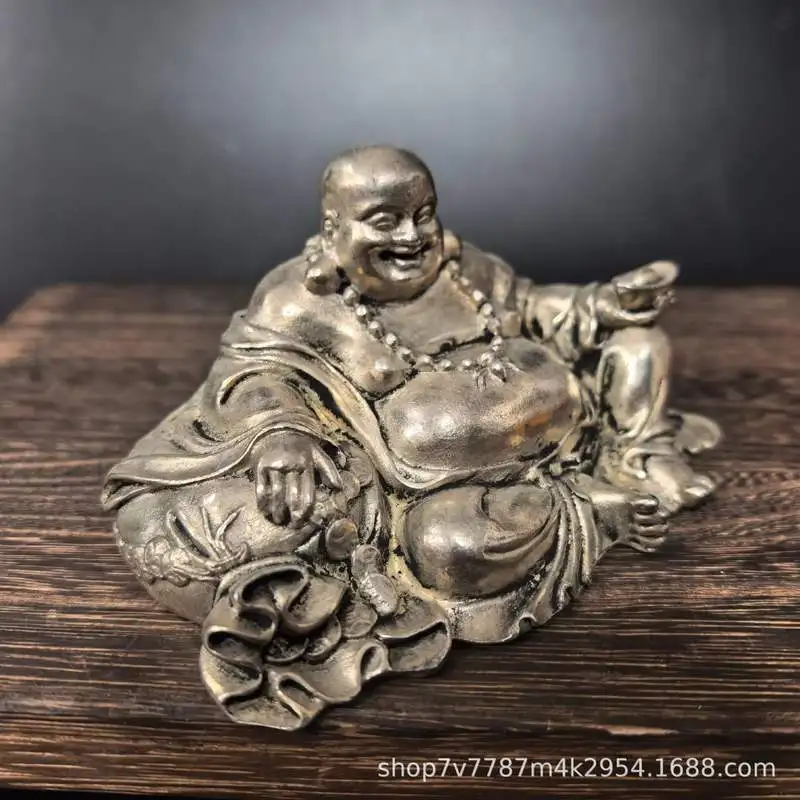 Antique Brass Craftwork Silver-Plated Maitreya Buddha Home Living Room Decorative Ornament
