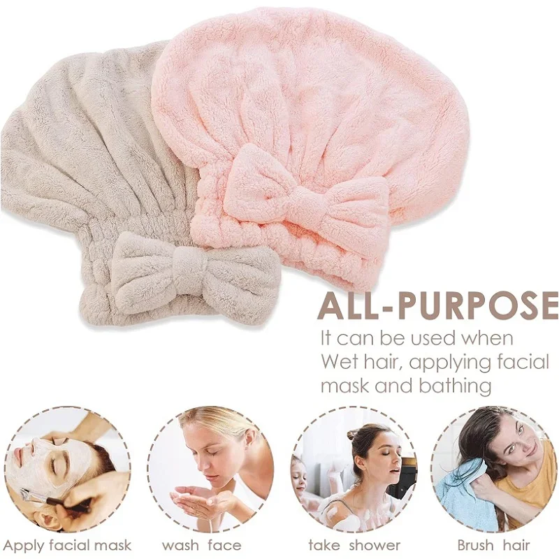 Hair Drying Cap 1Pack Microfiber Hair Drying Towels, Super Absorbent Quick Dry Head Wrap with Bowknot Shower Cap for Girls Women