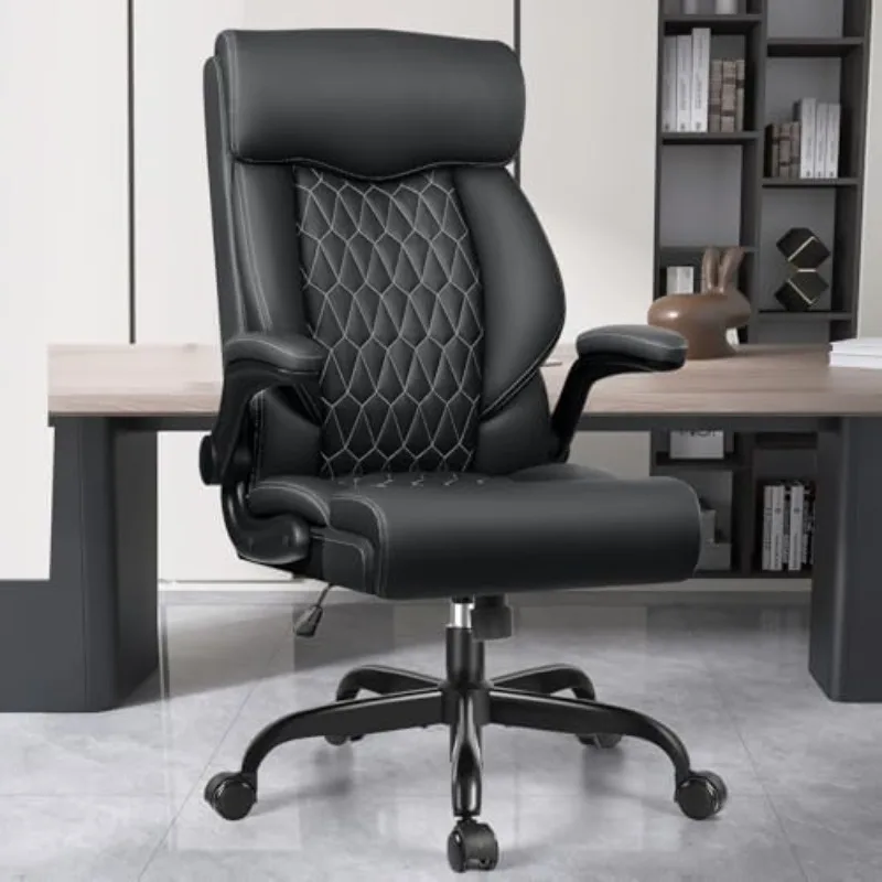 High Back Executive Office Chair - Ergonomic Computer Desk with Rocking Function, Leather Managerial with Adjustable