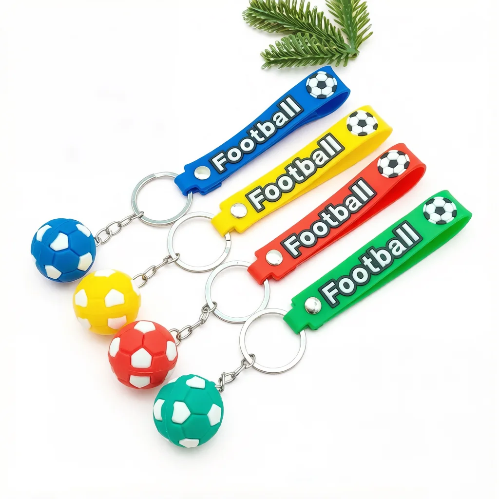 Creative Soft Silicone Football Keychain Lanyard Cute Soccer Ball Keyring Pendant Bag Charm Fashion Jewelry Gift for Sports Fans