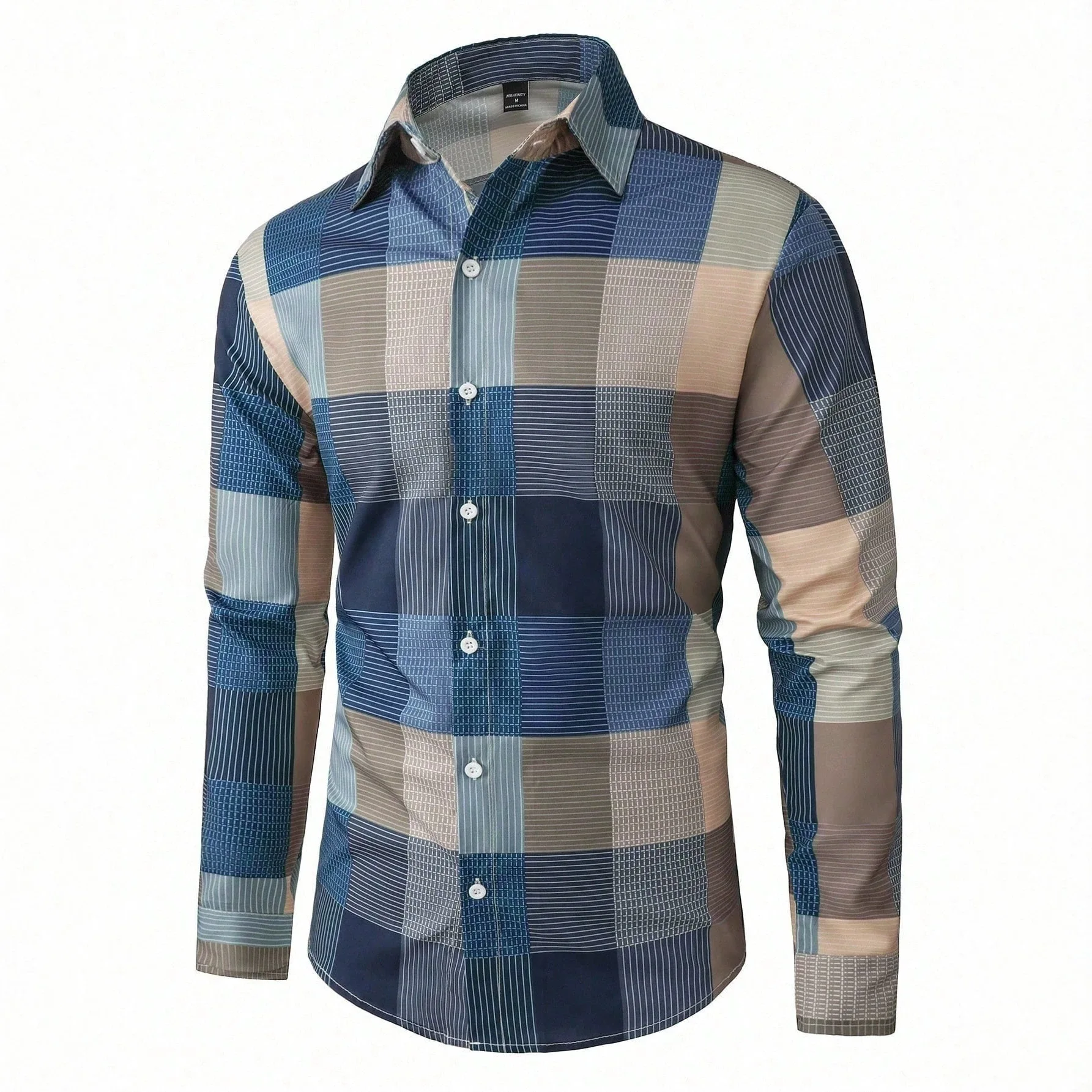 3D Digital Printed Long Sleeved Shirt, Men's Checkered Cardigan, Lapel Men's Shirt