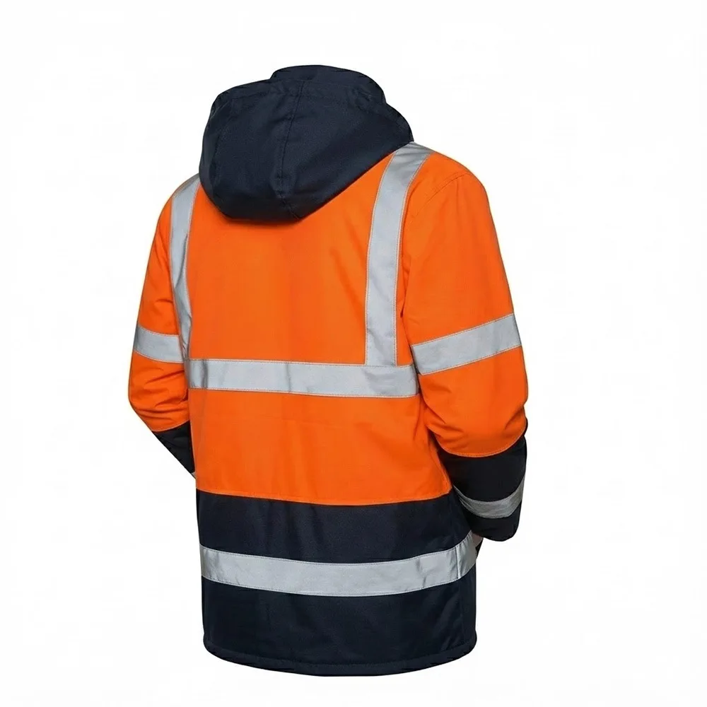 Duty reflective coat thickened cotton clothes hooded high visual reflective strip traffic security work clothes