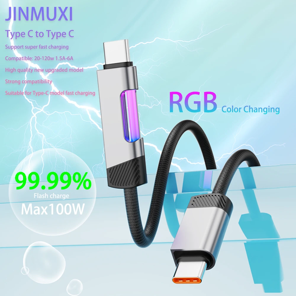 

JINMUXI Type C Cable RGB Color Changing Fast Charging Cable for Xiaomi Huawei iPhone15 16 Redmi OPPO OnePlus POCO Data Cable