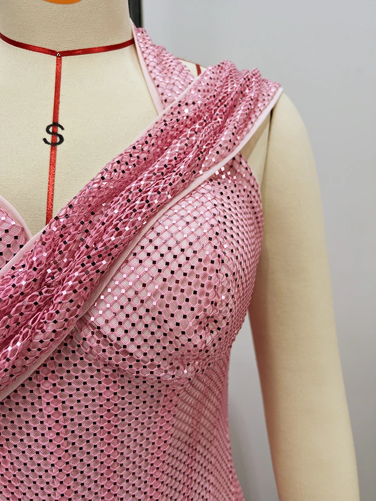 Vestidos longos de sereia com fenda alta rosa – vestido maxi drapeado com decote em V profundo e detalhe de flor 3D elegante vestido de festa de baile de casamento