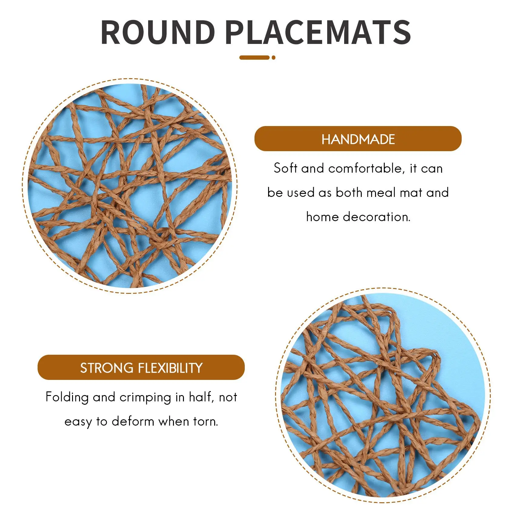 Ronde papiergeweven placemats, decoratieve touwgaas placemats voor dineren en bruiloften 12 stuks