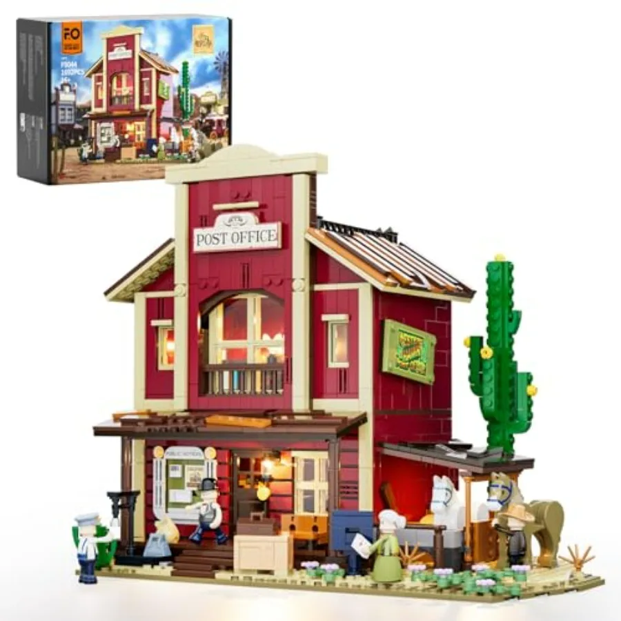 

Old West Post Office Lighting Building-Bricks Set 1692 Pcs Wild West Town Collection Display Set for Adults and West Lovers Bro