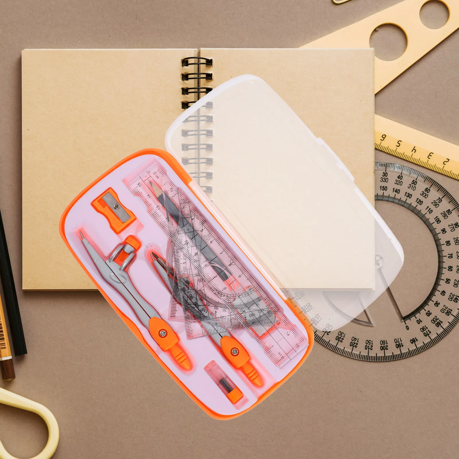1Set Geometry Compass Math Protractor Ruler Kit Student Drawing Tools Set for School Study and Precision Drawing
