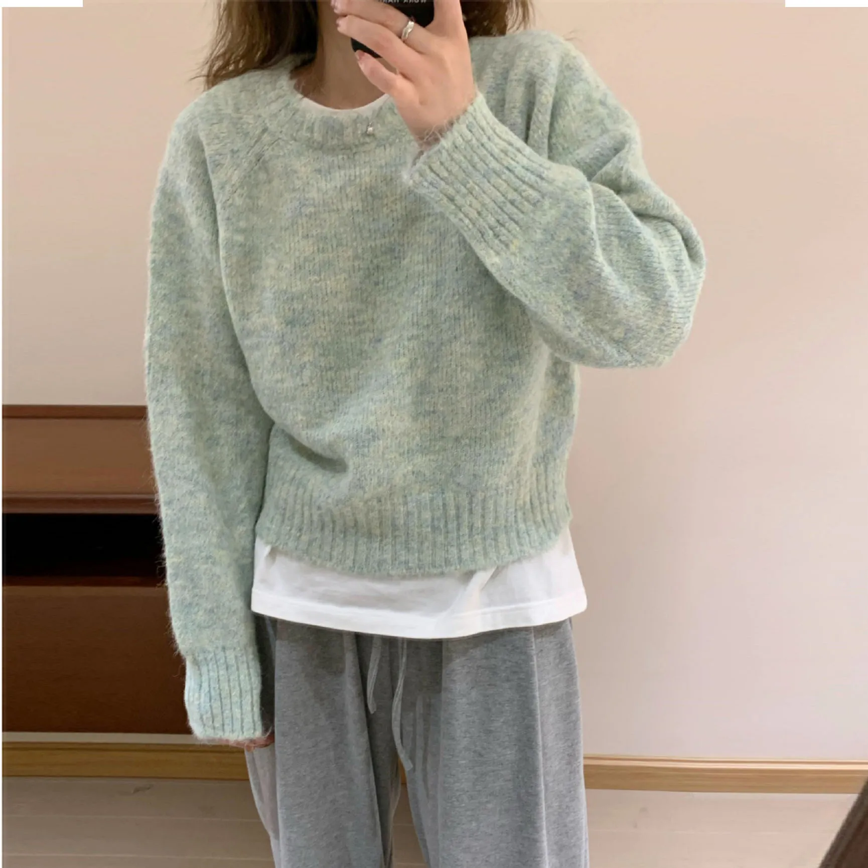

Korean style Pullover Sweater For Women Autumn/winter Sweet Vintage Lazy Style Candy Color Knitted Top Thickened Top