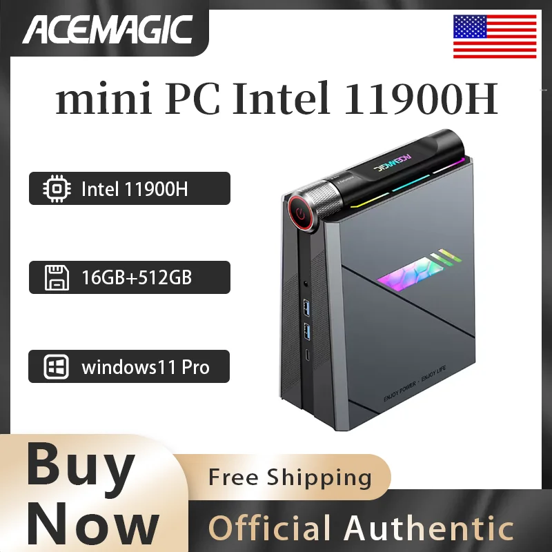 ACEMAGIC Mini PC Intel Core i9-11900H 4.9GHZ 16GB RAM + 512GB SSD Pequeno Portátil Escritório Entretenimento Jogos Preferido Windows11
