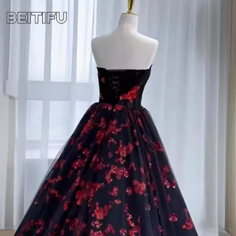 Customized Palace Style Elegant Evening Dresses for Women Strapless Light Luxury Lace Embroidery Women's Wedding Party Dress