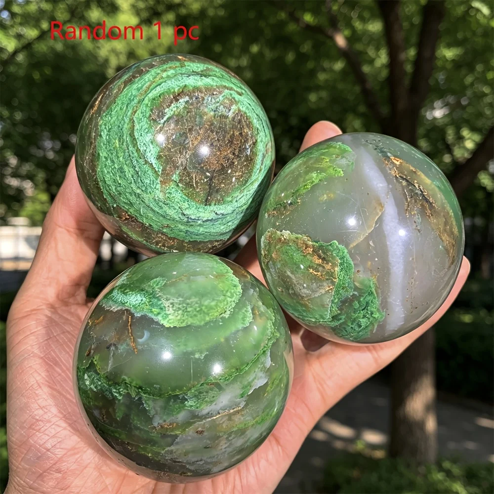 1Pc  Jadeite Emerald Crystal Ball Ornament with Blue And White Brown Earthy Marble Patterns, Perfect for Office/Home Decor