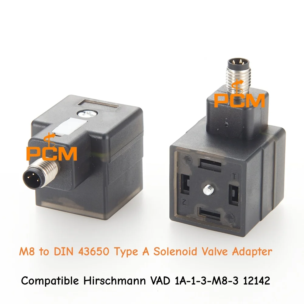 DIN 43650 Form A to M8 3 Pin Adapter Cable Compatible with Hirschmann VAD 1A-1-3-M8-3 12142 Solenoid Valve Connector