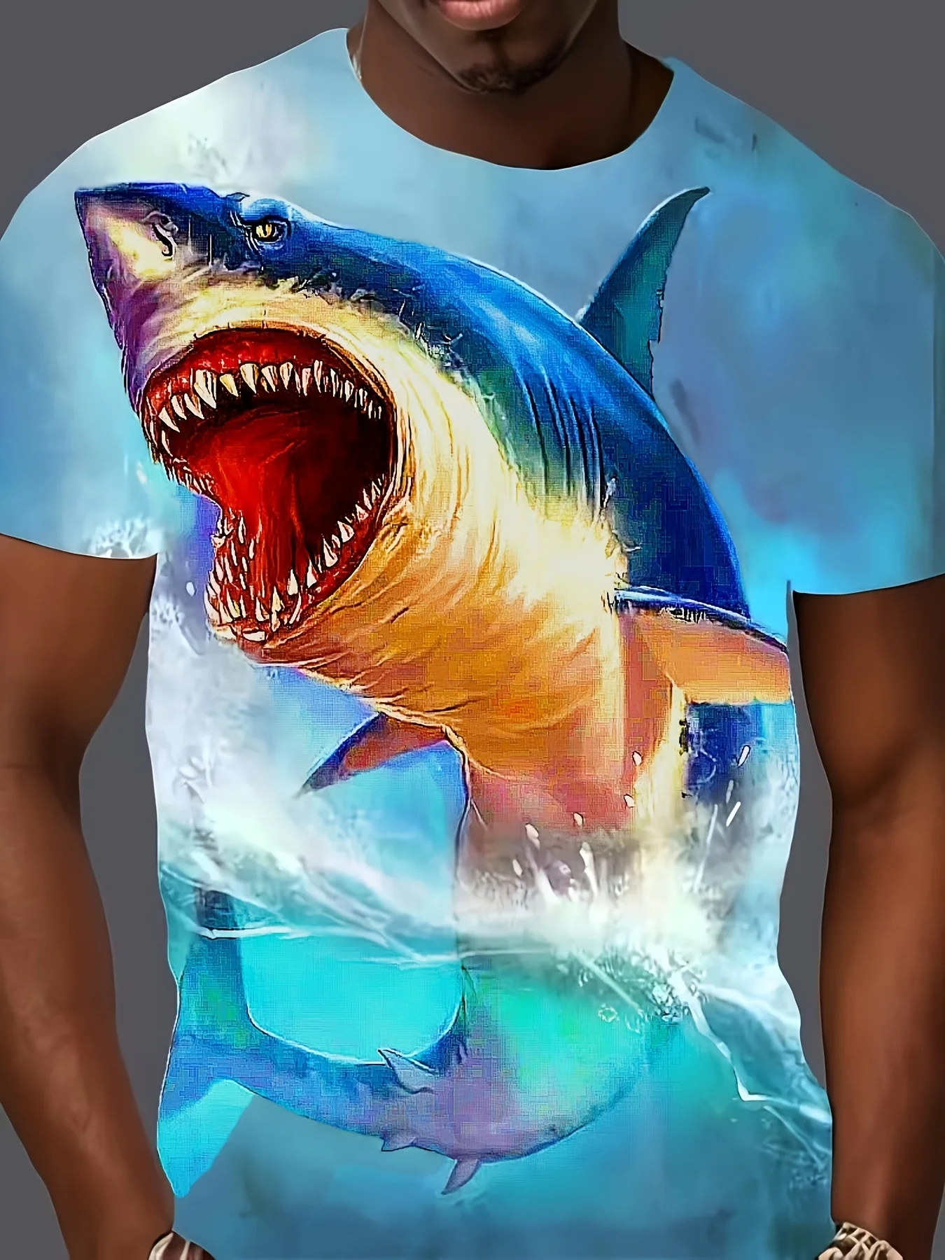 Summer European and American fashion leopard style casual men's round neck short sleeves