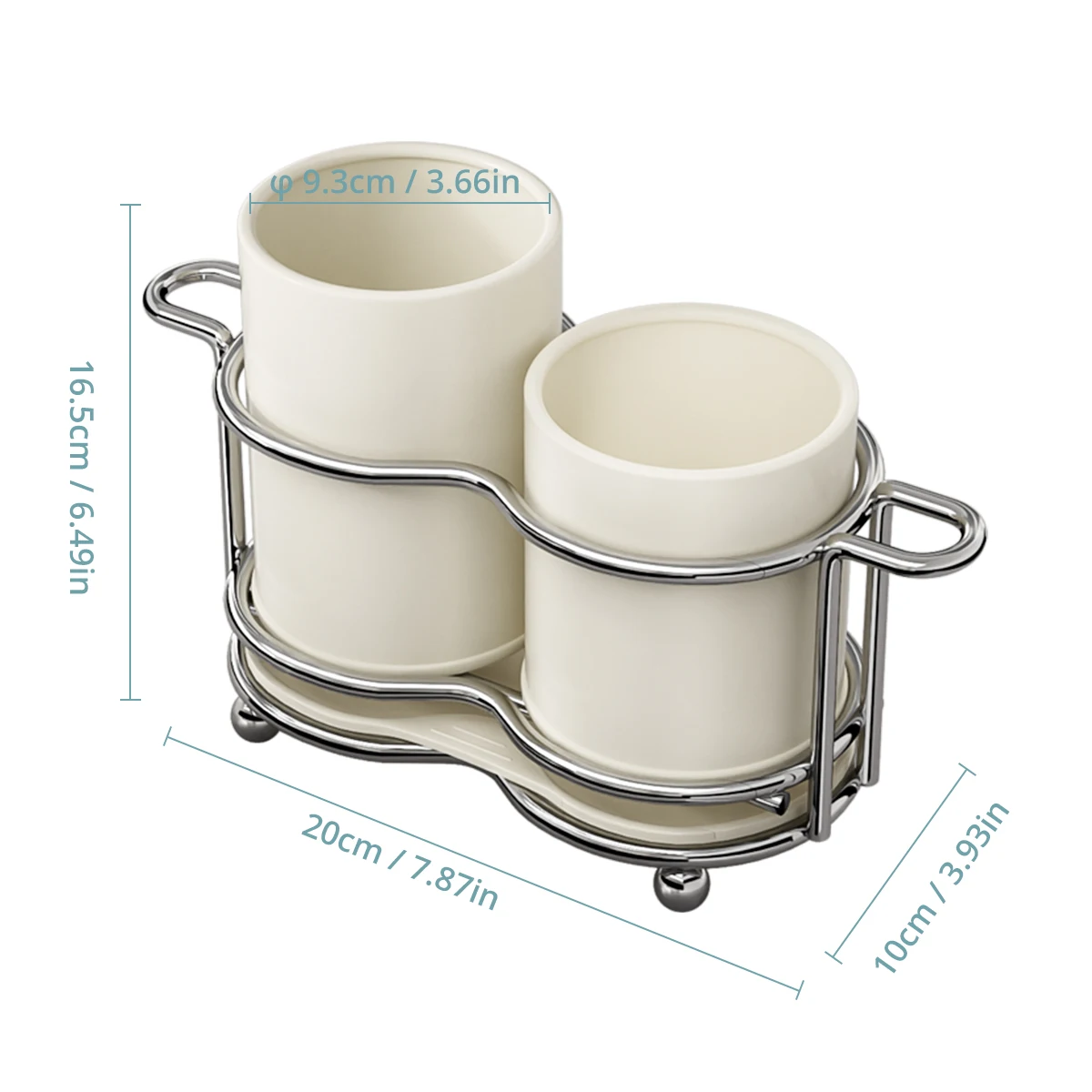 حامل عيدان تناول الطعام، حامل أواني مع حجرتين، رف تجفيف أواني من الفولاذ المقاوم للصدأ مع صينية تصريف، شوك، سكاكين، ملاعق