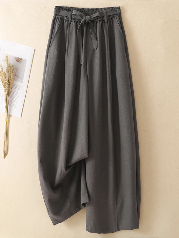 Fashionable High Waist Cotton Wide Leg Pants Women's Loose Casual Trousers Autumn Season Slimming Effect Straight Cut Long Pants
