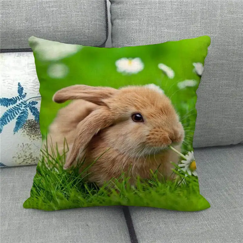 2022 Happy Easter Home Decor Cushion Cover 45x45cm Farmhouse Decorative Pillow Cover Square Linen Pillowcase Bunny Easter Eggs