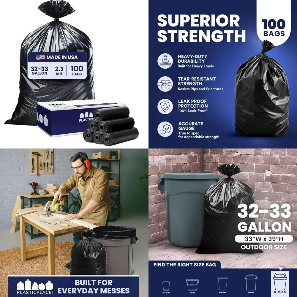 

Extra Heavy 32-33 Gallon Black Garbage Bags, 2.3 Mil, 33 x 39, 100 Pack