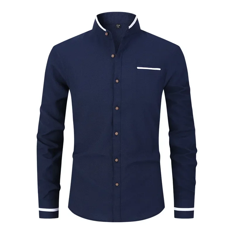 قميص أكسفورد بأكمام طويلة للرجال ، فستان عمل ، قمصان كاجوال ، قصة ضيقة ، علامة تجارية ، زفاف ، أبيض ، أزرق ، حامل ، 5XL #3