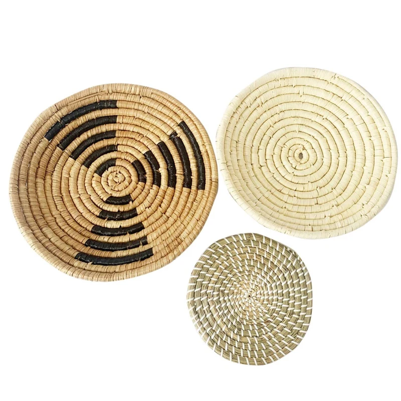 3PCS Handmade Hanging Wall Basket Decor Round Woven Basket For Bedroom Living Room Boho Home Decor Trays 20/30/35Cm