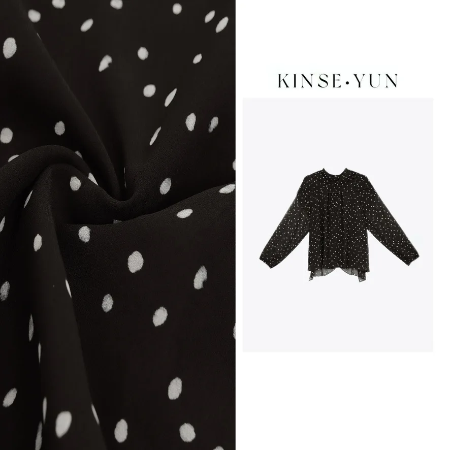 

Zhang Man Yu Atmosphere Silk Dot Sash Shirt Commute Style Fitting Regenerated Cellulose Fiber Long Sleeve Women's Shirt