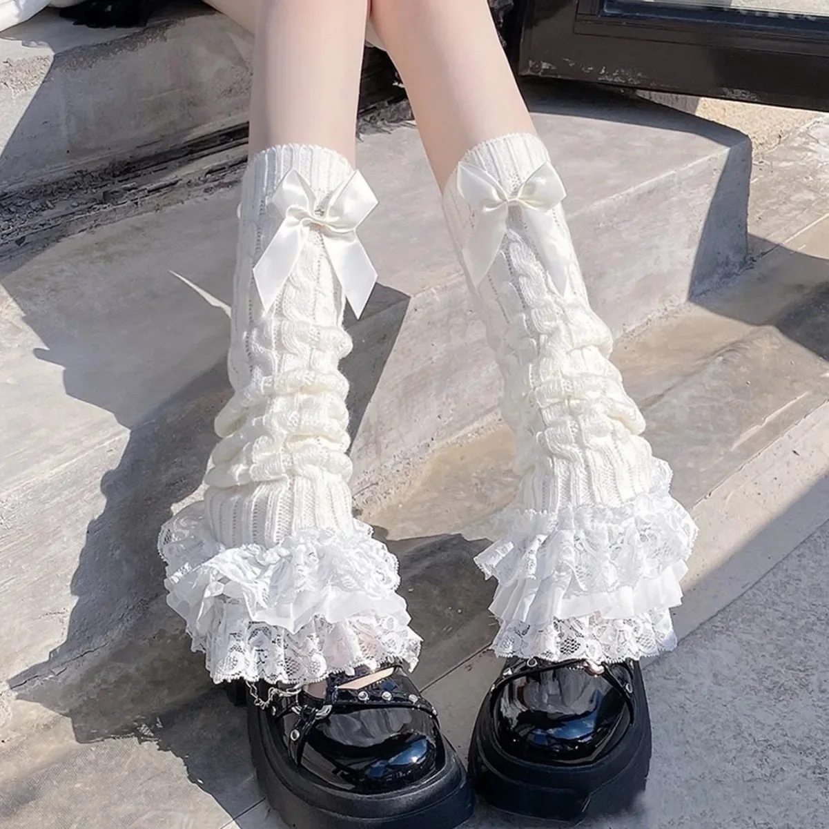 Winter Leg Cover Women Warm Sweet White Lace Lolita Tube Socks Women Leg Warmers Y2k Accessories