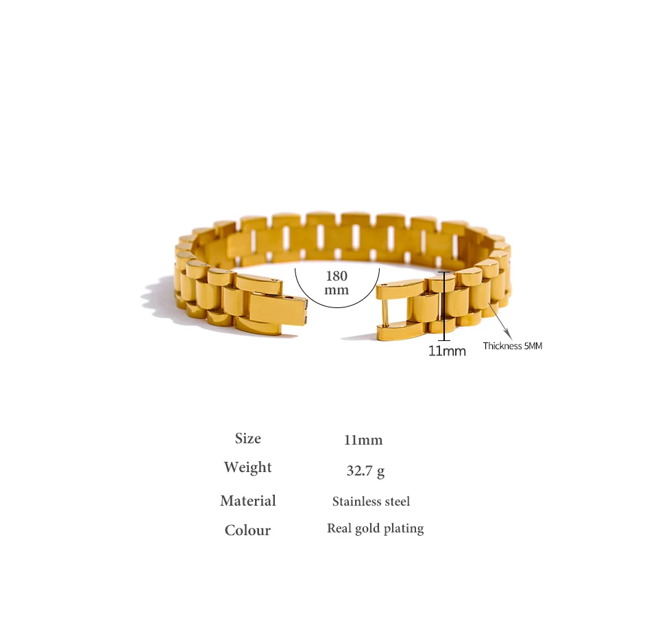 Yhpup Edelstahl Kette Armband Einfache 18K Überzogene Schwere Metall Textur Mode Schmuck Männer Bijoux Femme Party Wasserdicht – Detail 7