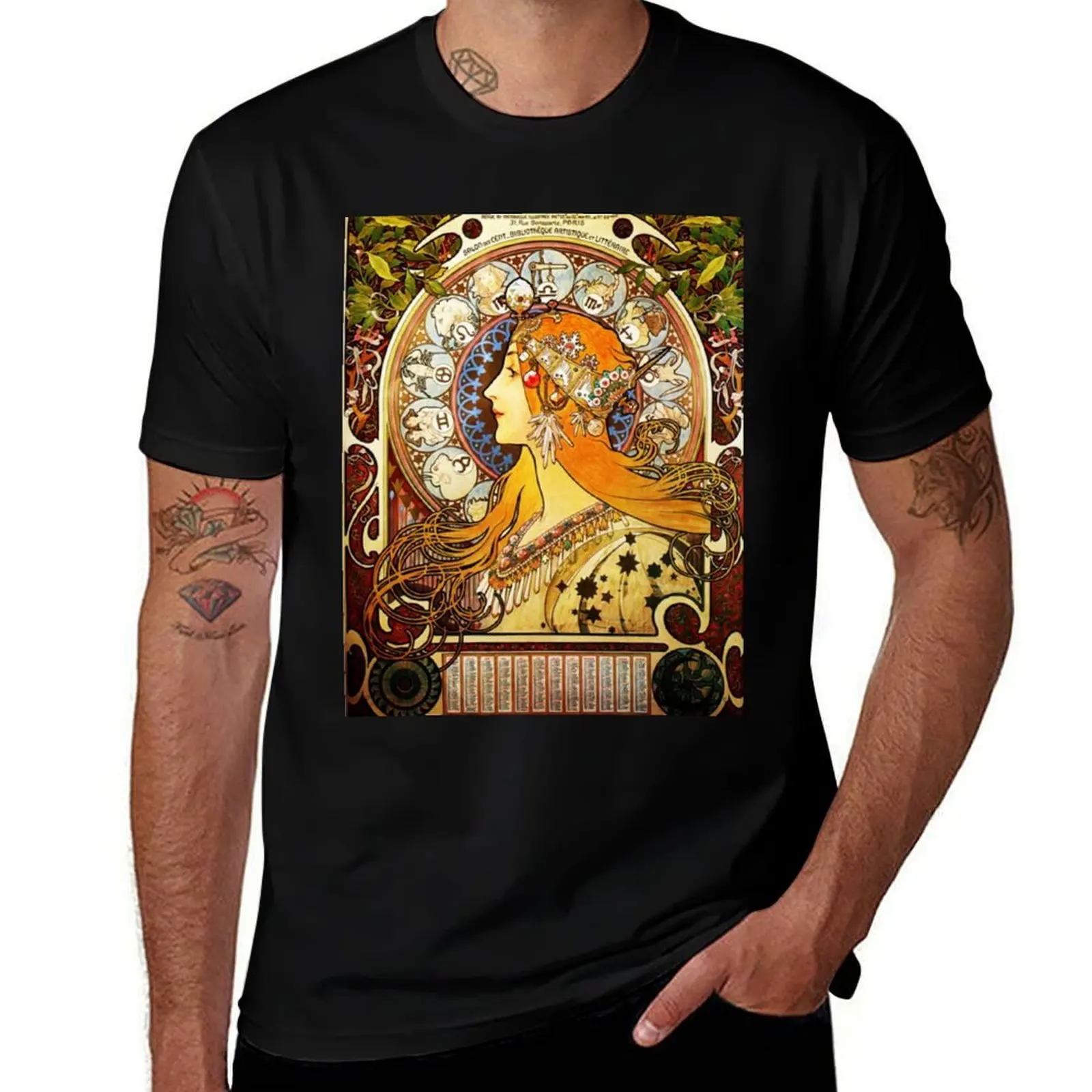 ; Zodiac Calendar sticker T-Shirt Basic Solid Color Short Sleeve T-Shirt