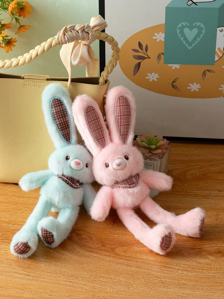 Jouets en peluche lapin, oreilles extensibles, pendentif poupée lapin, porte-clés, jouet décoratif, cadeau d'anniversaire pour enfants et amis
