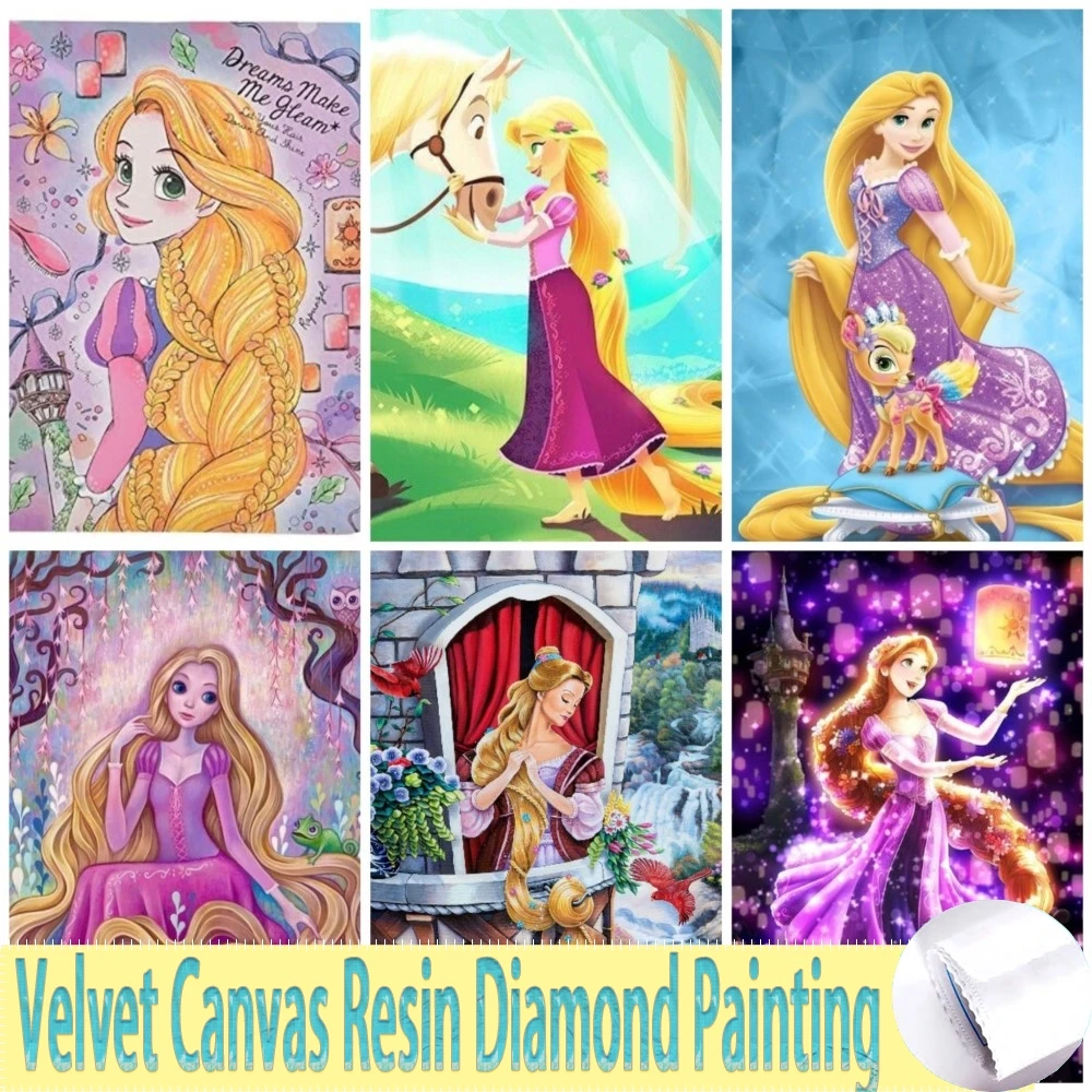 Disney 5d Diy Velvet Canvas Resin Diamond Painting Mosaic Cartoon Rapunzel Princess Diamond Embroidery Cross Stitch Kit decor