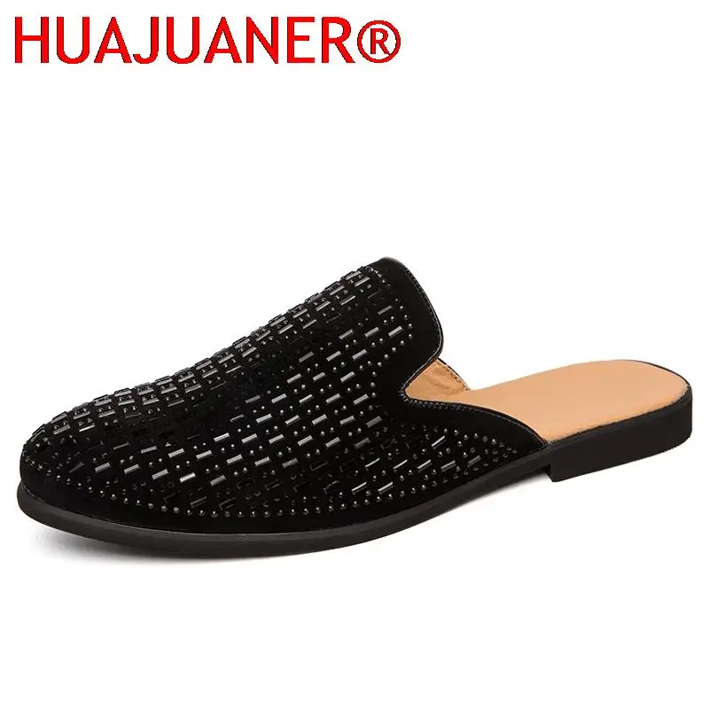 British Style Breathable Half Drag Men\'s Slippers Leather Casual Men Shoes Loafers Summer Outdoor Flats Leisure Walk Moccasins