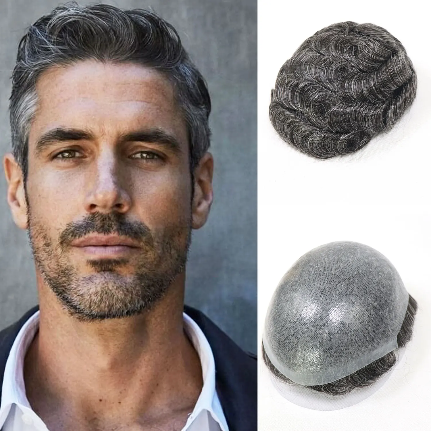 

Single Knot Full PU Men Toupee Human Hair 0.06-0.08mm PU Invisible Hair Piece 8x10" Men‘s Capillary Prosthesis Hair Replacement