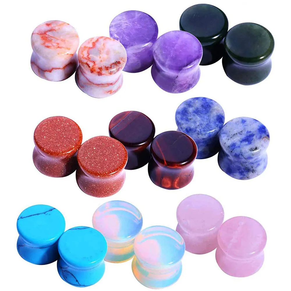 WKOUD 1/18PCS Stone Ear Plugs Double Flare Saddle Stretching Gauges Expander Earrings Women Men Ear Plug Tunnel Body Piercing