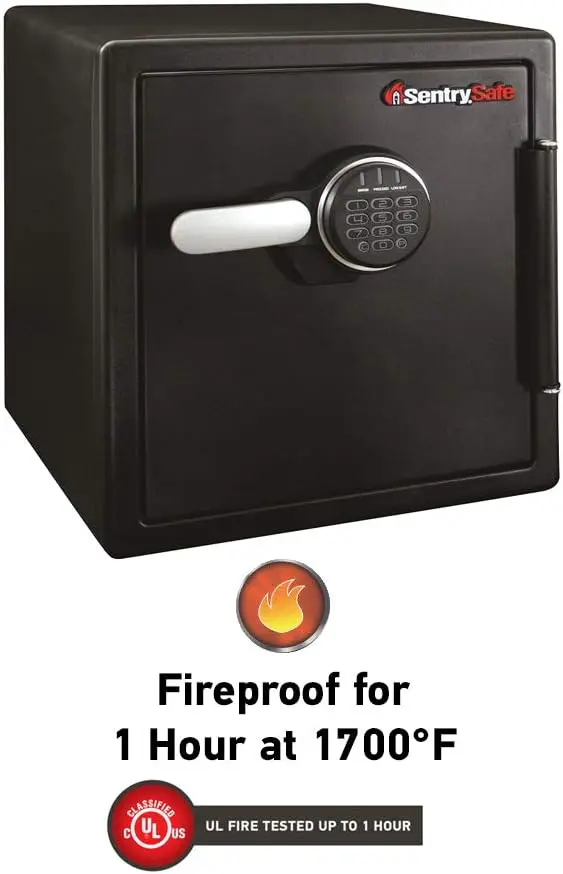 SentrySafe Fireproof and Waterproof Steel Home Safe with Digital Keypad Lock, Safe with Interior Lighting and Organization